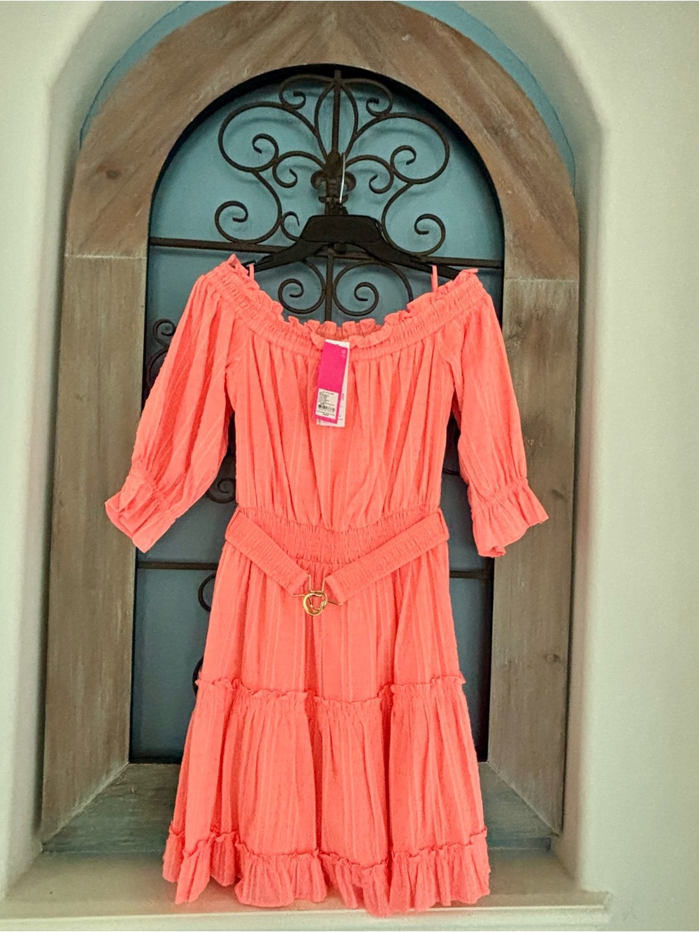 NWT Lilly Pulitzer Louisa (Payapa Punch) Off-Shoulder Tiered Dress with Belt - L